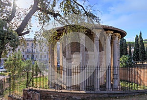 Urban view of Rome: the circular Temple of Ercules Victor n the Forum Boarium, Ita photo